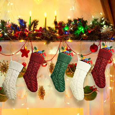 16 Pack Christmas Stockings Bulk 18 Inches Large Rustic Cable Knitted Christmas Stocking Fireplace Hanging Stockings Gifts for Family Holiday Xmas Party Decorations, Beige, Green, Gray, Burgundy